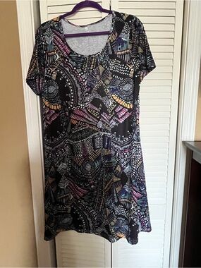 Source Unknown Black Midi Dress with Pastel Geometric Motif